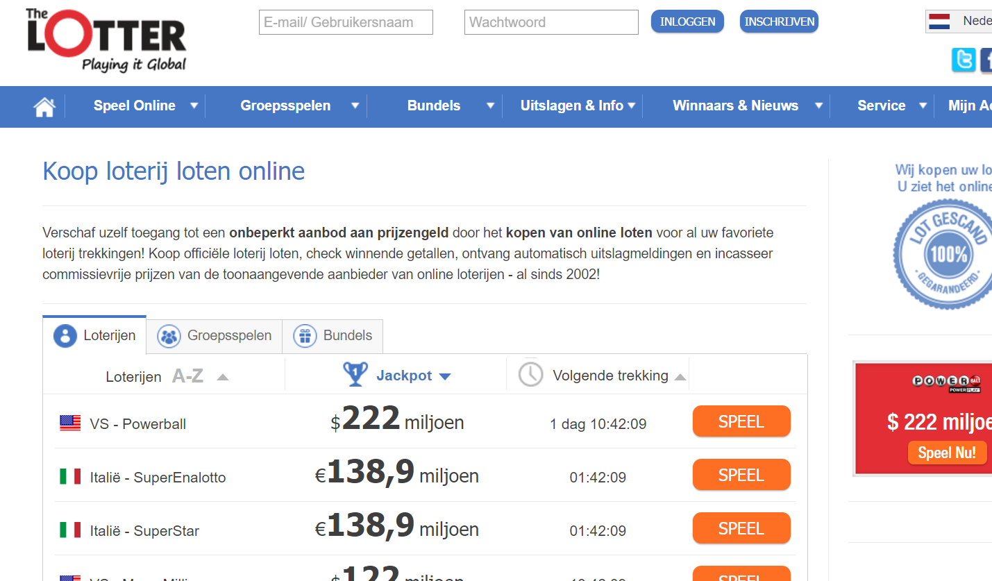 Online loten kopen via The Lotter